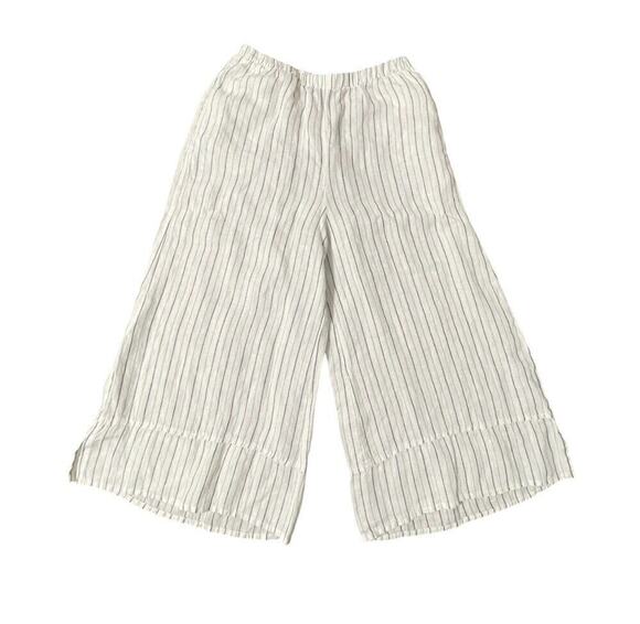 Flax Pants - FLAX Balloon Wide Leg Cropped 100% Linen Pants Lagenlook P(4-6) White Women